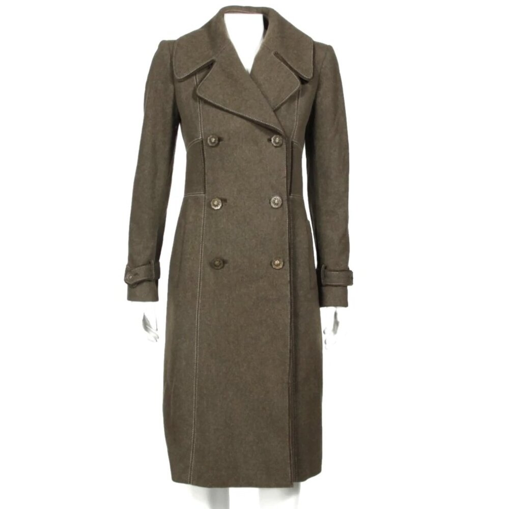 Elie Tahari Moss Green Wool Coat | Double-Breasted | Knee Length SIze 8